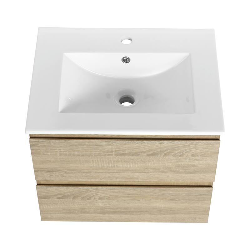 24-Inch Modern Bathroom Vanity with Ceramic Basin, Soft-Close Drawers, and Eco-Friendly Plywood Base - 24in L Plywood