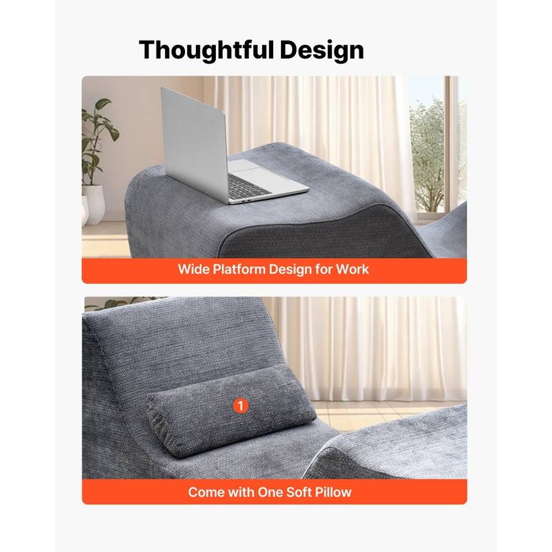 Grey Upholstery Yoga Chaise Lounge with Ergonomic Design and Wide Side Platform - 59.84 x 23.62 × 27.56 in