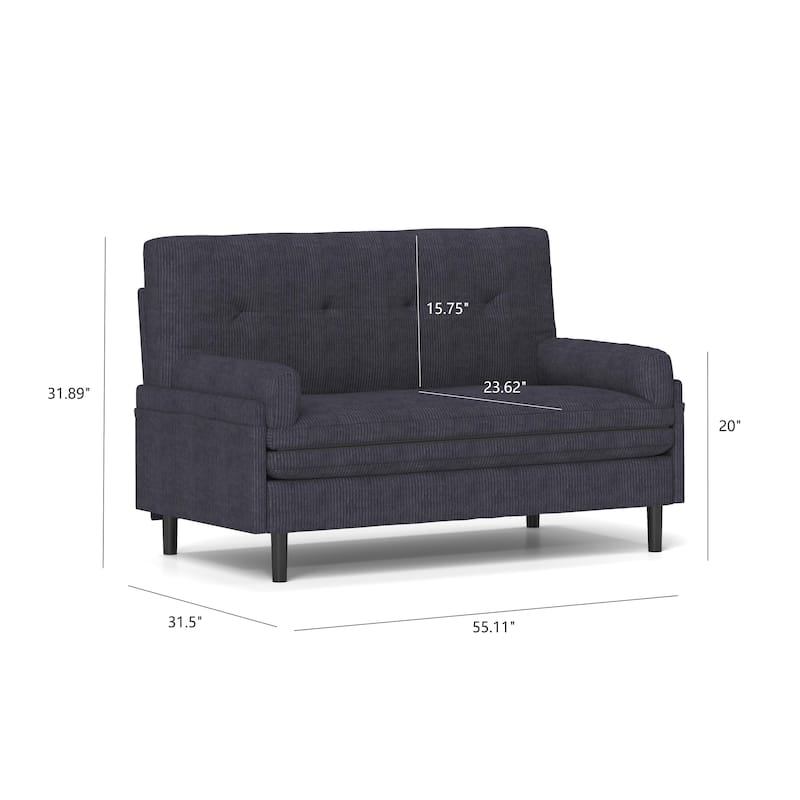 Roomfitters, Corduroy 2-Seater Sofa Sleeper, Convertible Loveseat with Recline Function and Armrests, Modern Small Sofa Bed