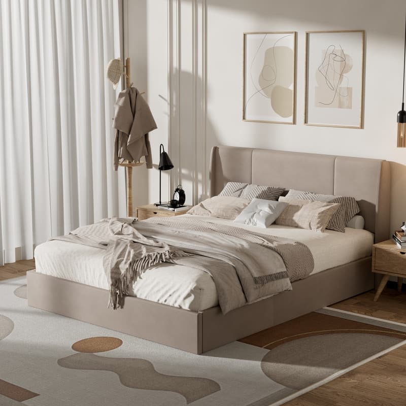 Modern Minimalist Upholstered Storage Bed with Lift-Up Platform
