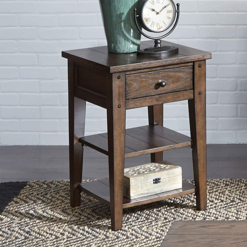 Lake House Rustic Brown Oak Chair Side Table - Oak - Wood/Veneer