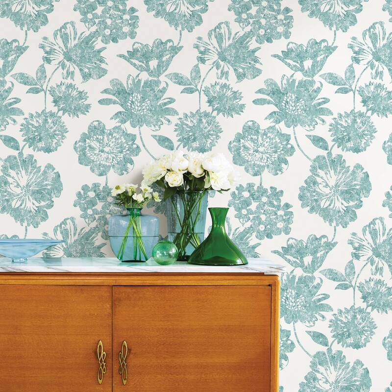 A-Street Prints Folia Aqua Floral Wallpaper