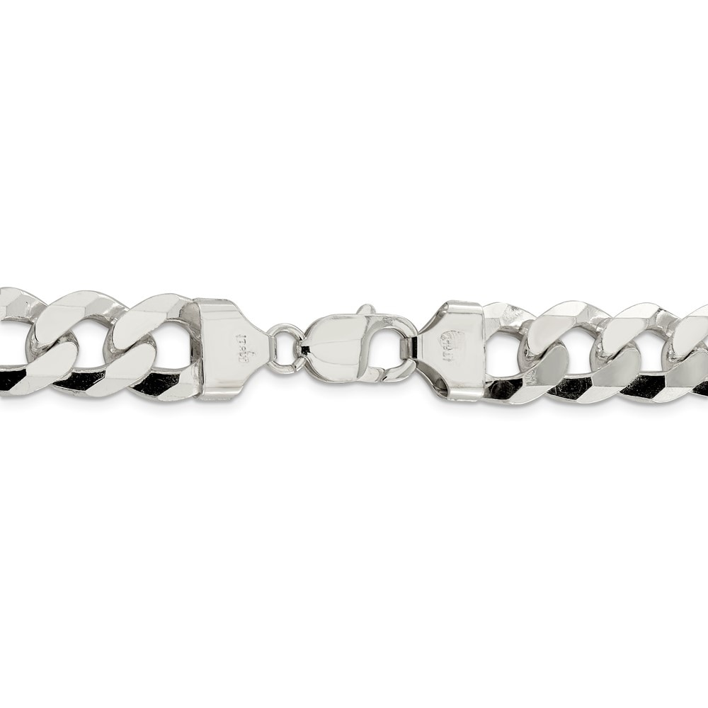 925 Sterling Silver 10.6mm Beveled Curb Chain 22 Inch