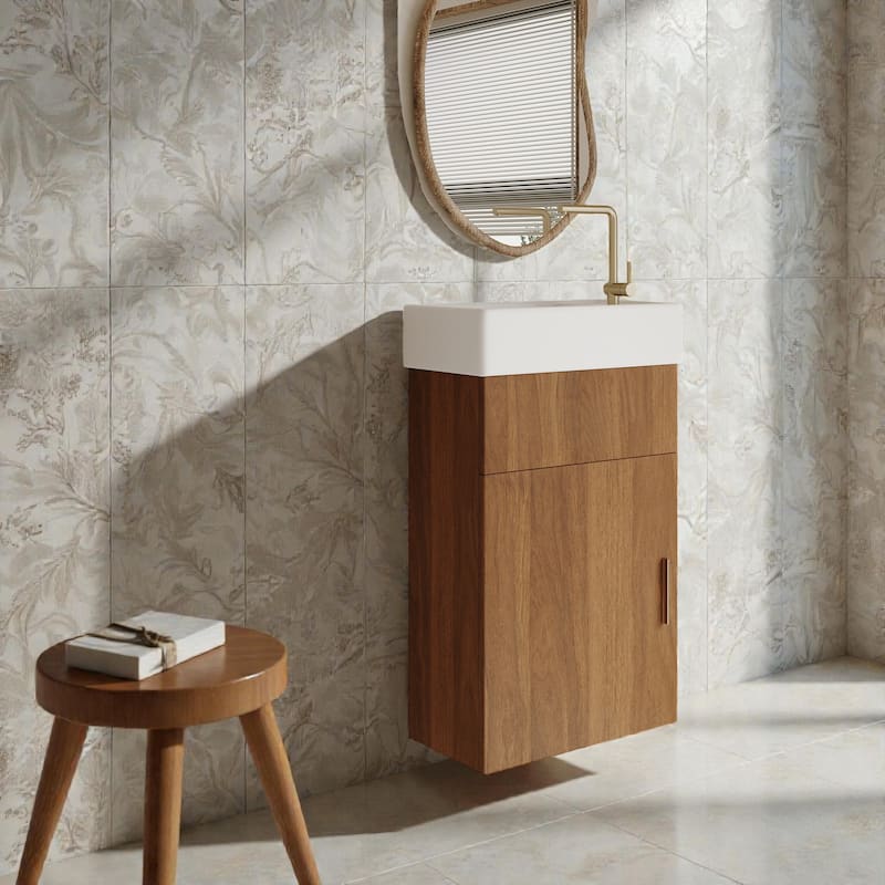 16.5" Floating Bathroom Vanity with Integrated Ceramic Sink, Wall Mounted Vanity with Storage, Modern Design