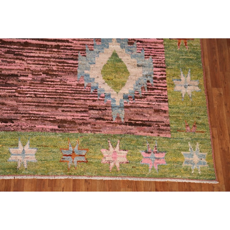Pink Geometric Moroccan Oriental Rug Hand-Knotted Wool Carpet - 9'3" x 11'10"