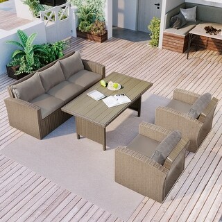 Wicker Conversation Set 4 Piece Outdoor Patio Sofa Set w/ Coffee Table ...