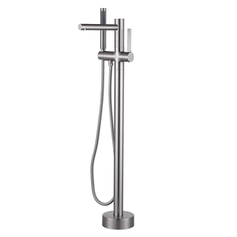WOWOW Freestanding Bathtub Faucet with Handheld Shower in Modern - Brushed Nickel