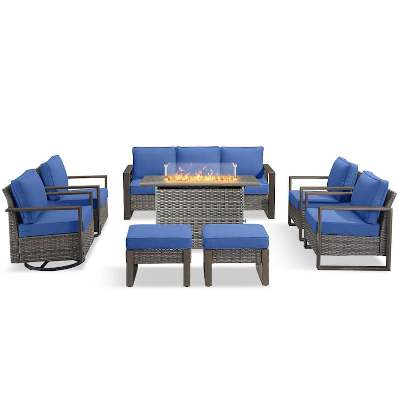 Pocassy Fire Pit Table with Outdoor Sofa Chair Ottoman Set
