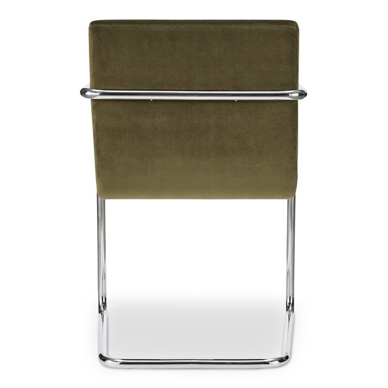 Title: NADAAL STUDIOS Cyran Dining Chair, Faux Green Upholstery, Stainless Steel Cantilever Frame - Set of 2