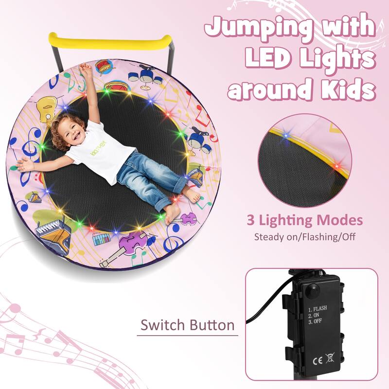 Foam Kids Trampoline with LED Lights, Foldable Frame and Handrail