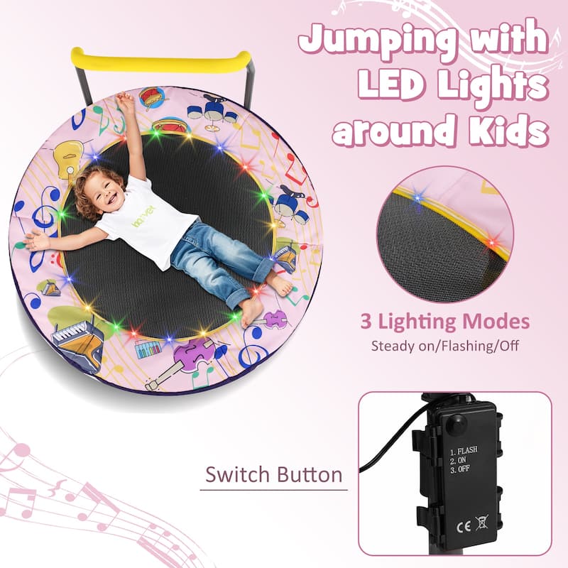 Gymax 36'' Foldable Kid Trampoline w/ 20 LED Lights Foam Handlebar