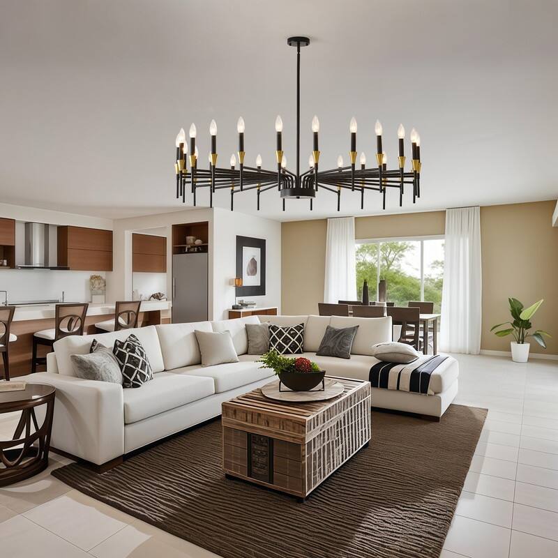 Modern Black Gold Farmhouse Chandelier Large Candle Chandeliers
