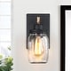 preview thumbnail 6 of 11, 1-Light Black/Wood Tone Rustic Farmhouse Wall Sconce with Clear Mason Jar Glass Shade - 10"H x 4.7"W x 5.4"D