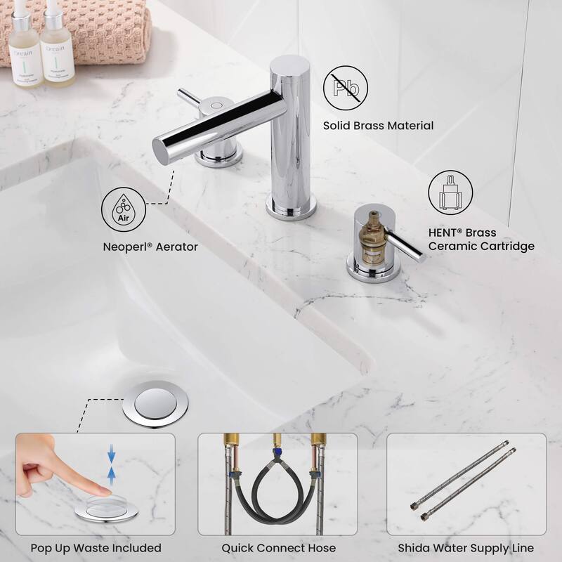 Circular 8" Bathroom Sink Widespread Faucet with Drain Assembly