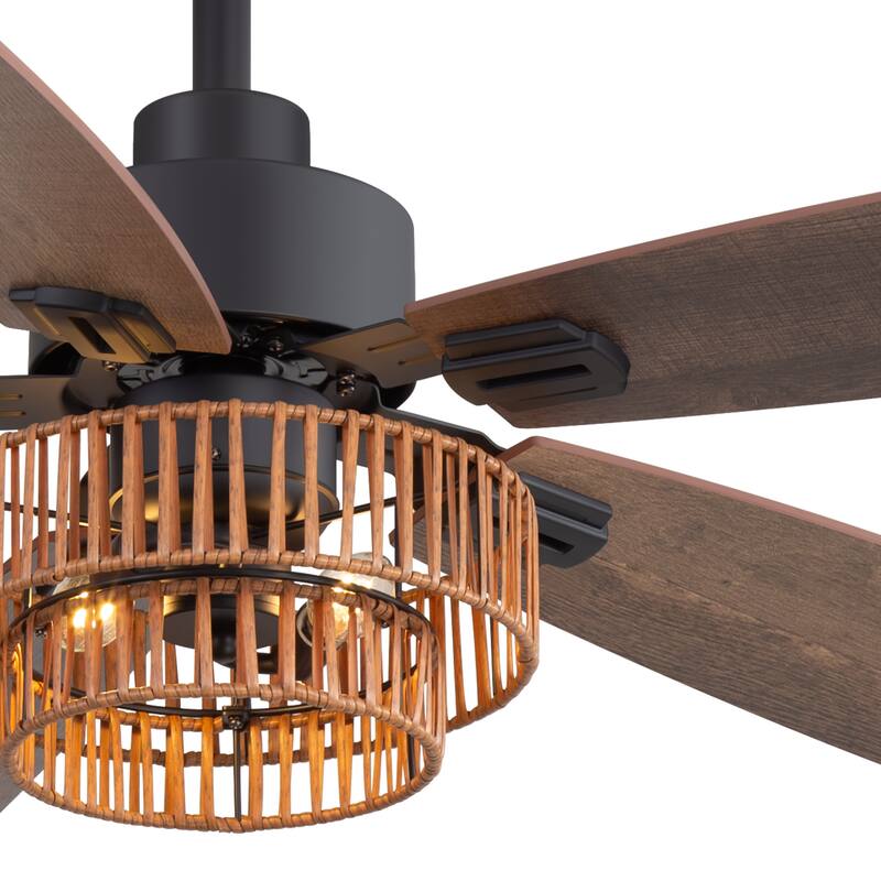 52-inch Farmhouse Ceiling Fan with Light and Remote(5 Reversible Blades）