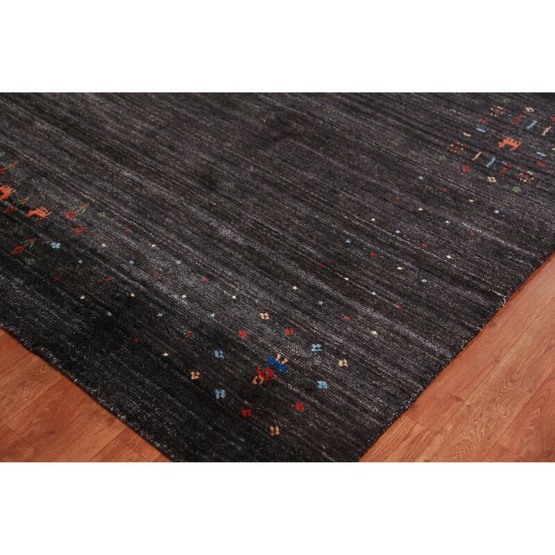Charcoal Tribal Gabbeh Indian Area Rug Handmade Wool Carpet - 9'1" x 12'1"