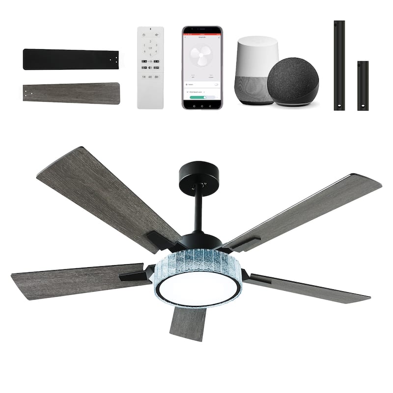 Moasis 52 Inch Crystal Ceiling Fans with Lights and Remote Control - 52 Inches - Grey