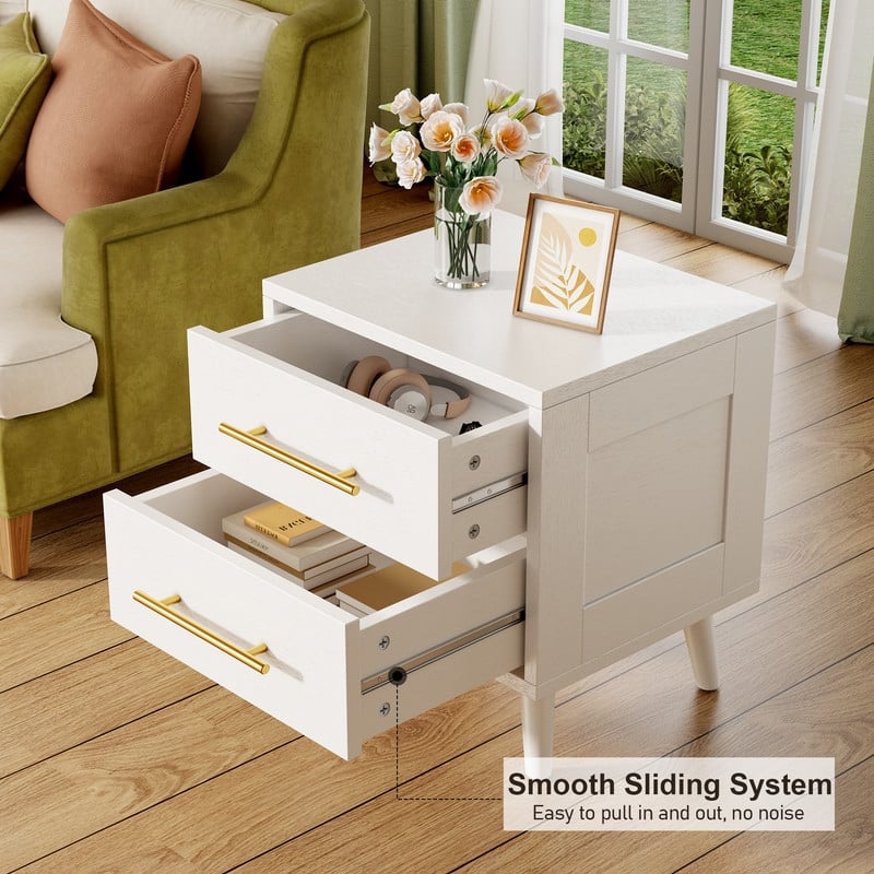 Modern Nightstand Bedside Table Storage, Side End Table for Bedroom with 2 Drawers