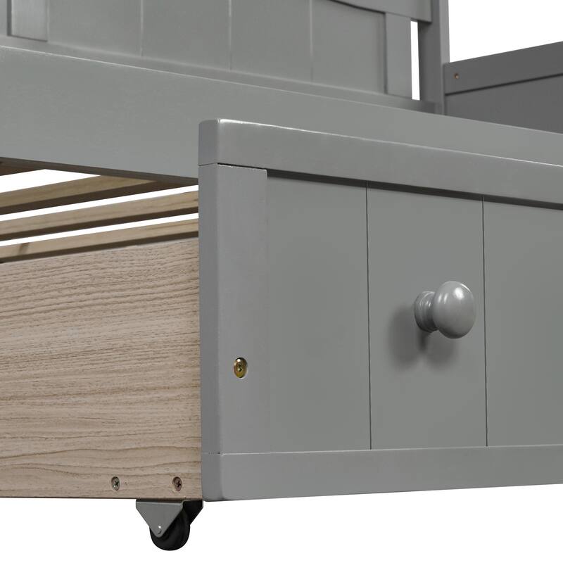 Anmytek Space-Saving Twin Wooden Sofa Bed with 2 Drawers Storage No Box Spring Needed for Bedroom Living Room