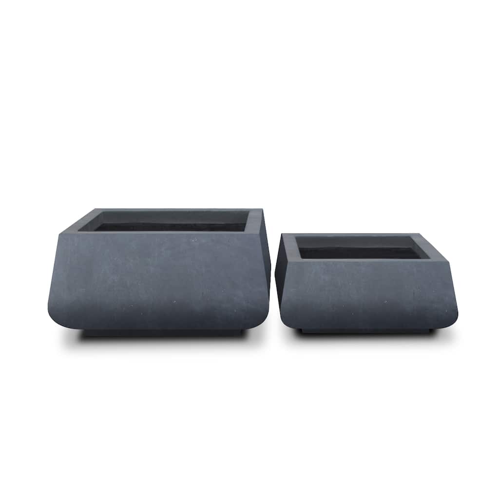 Kante 21.2", 16.1"W Square Charcoal Finish Lightweight Concrete/Fiberglass Planters (Set of 2)