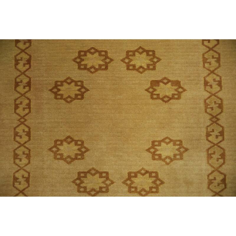 Hand Knotted Oriental 100% Wool Carpet Tribal Geometric Yellow & Gold Gabbeh Area Rug - 4' 8'' X 3' 6''