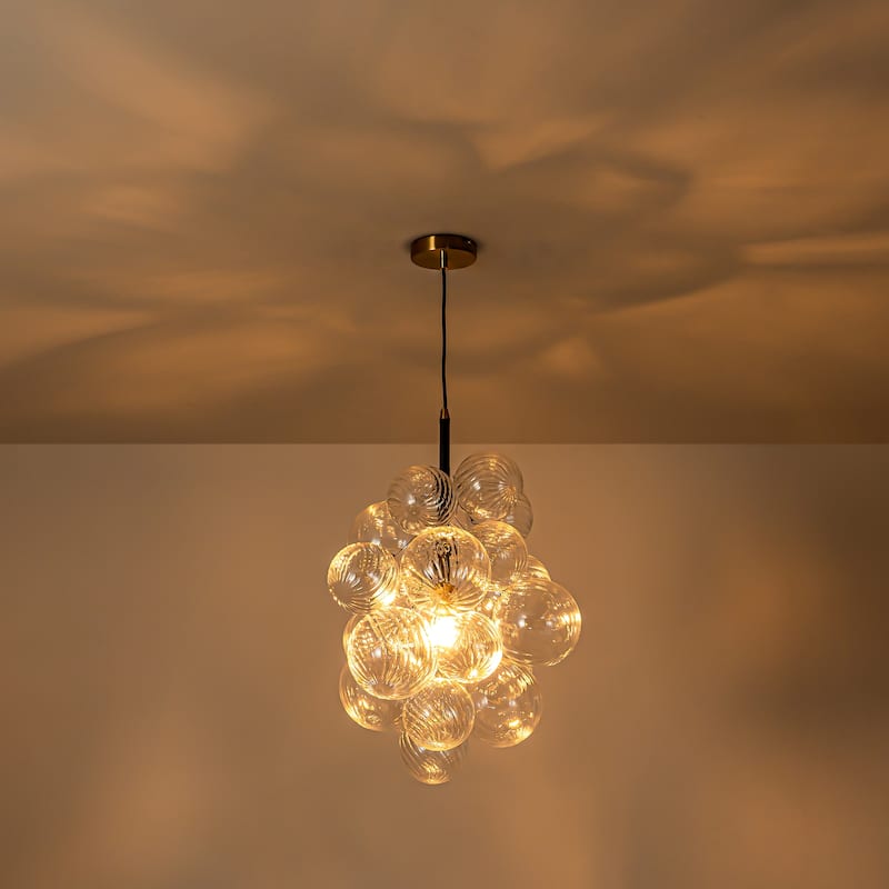 1-Light Modern Cluster Twisted Swirled Clear Glass Globe Bubble Chandelier with 1 Bulb Included