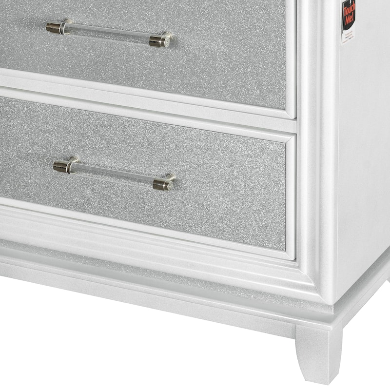 2-Drawer Bedroom Nightstand with LED Lights, Pearlized White
