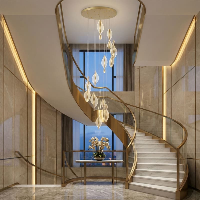 AIWEN Gold Modern LED Spiral Pendant Chandelier with Acrylic Shades Multi Light for Staircase Foyer