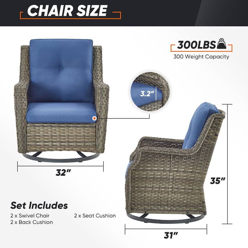 Outdoor Wicker Swivel Rocking Chairs with Coffee Table - Grey