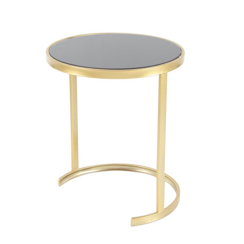 Metal Round Nesting Accent Table with Mirrored Glass Top - Set of 3 Gold or Silver - Roche River Decor
