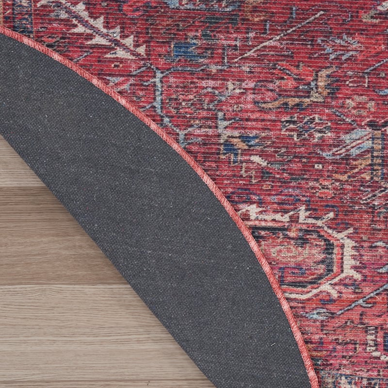 New Concept Washables Vintage Persian Floral Machine Washable Area Rug