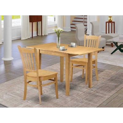 HomeStock 3-Pc Natural Brown Oak Finish Solid Wood Top Dining Table Set