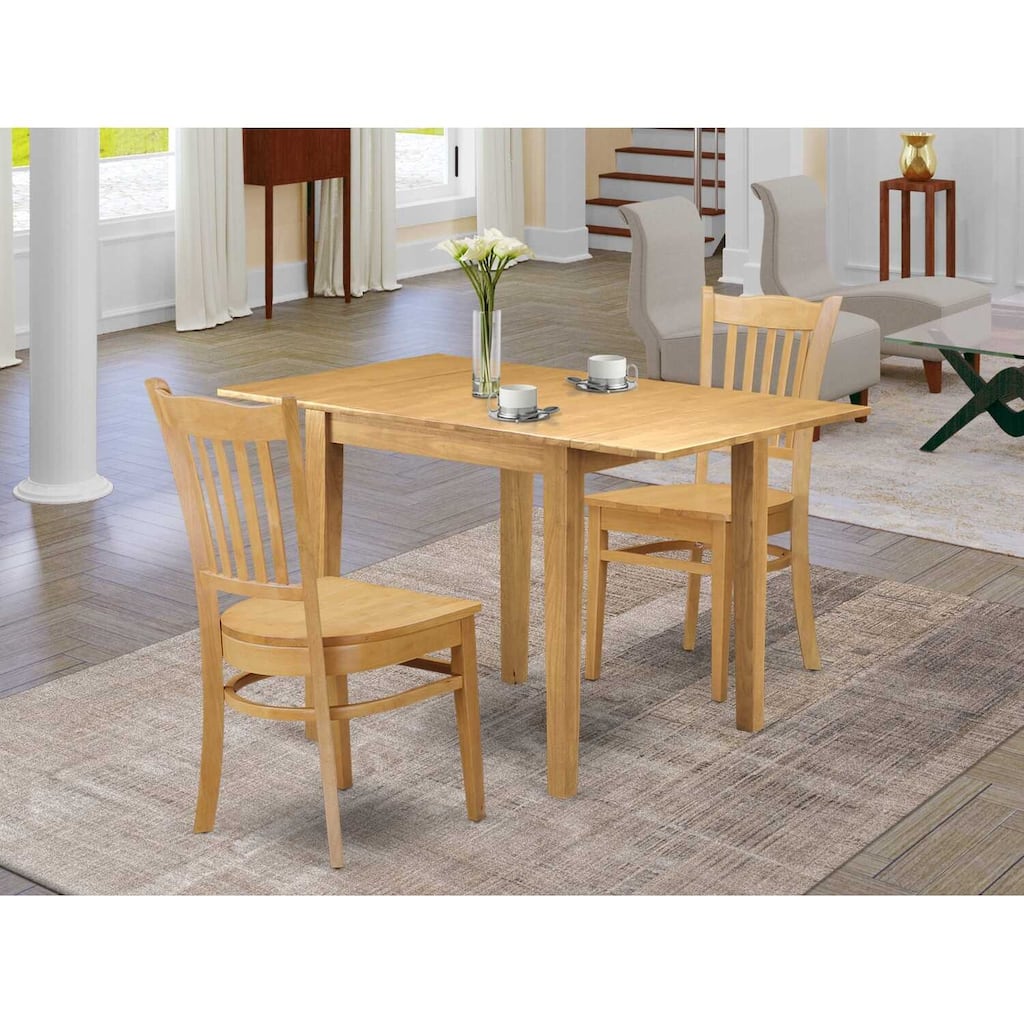 HomeStock 3-Pc Natural Brown Oak Finish Solid Wood Top Dining Table Set