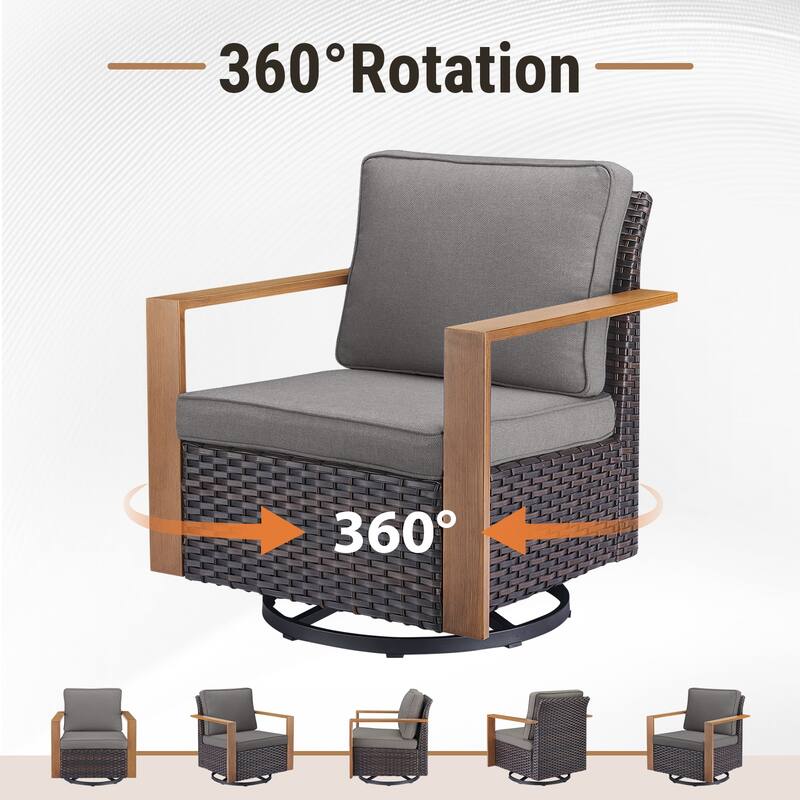 Meyreso 5-Piece Wicker Patio Conversation Set with Fire Pit & Plush 4.5" Olefin Cushions