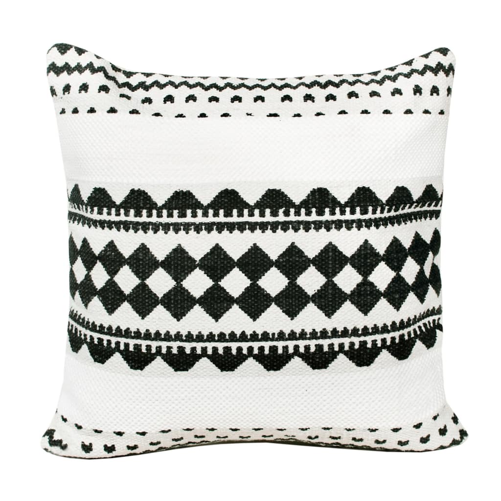 HomeRoots 20" X 20" Black And White 100% Cotton Geometric Zippered Pillow