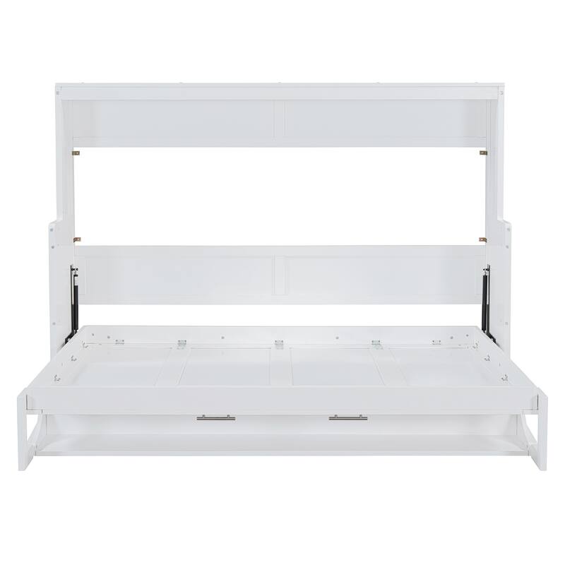 Full Size Horizontal Murphy Bed with Desk, Murphy Bed Cabinet with Storage, Space-Saving Folding Wall Bed Frame for Bedroom