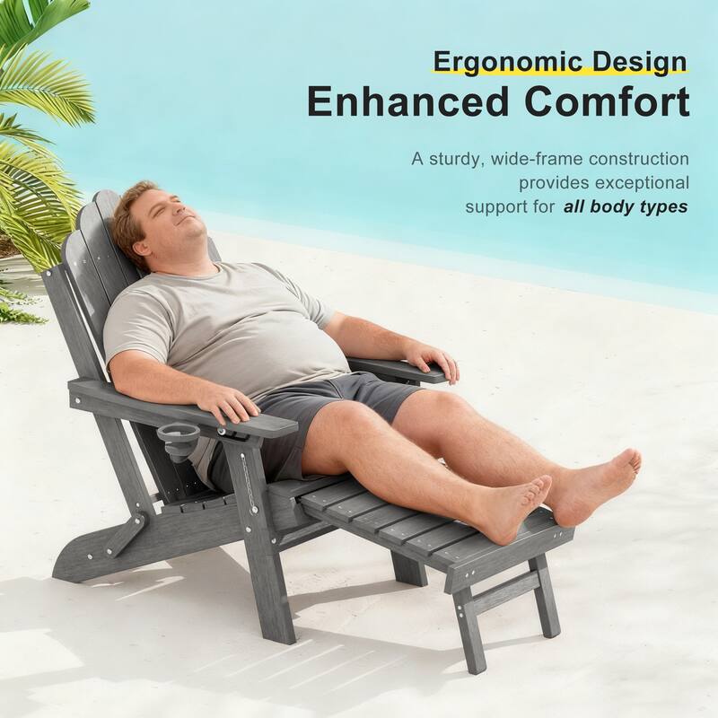 3-Position Adjustable Folding Adirondack Chair W/ Ottoman for Outdoor