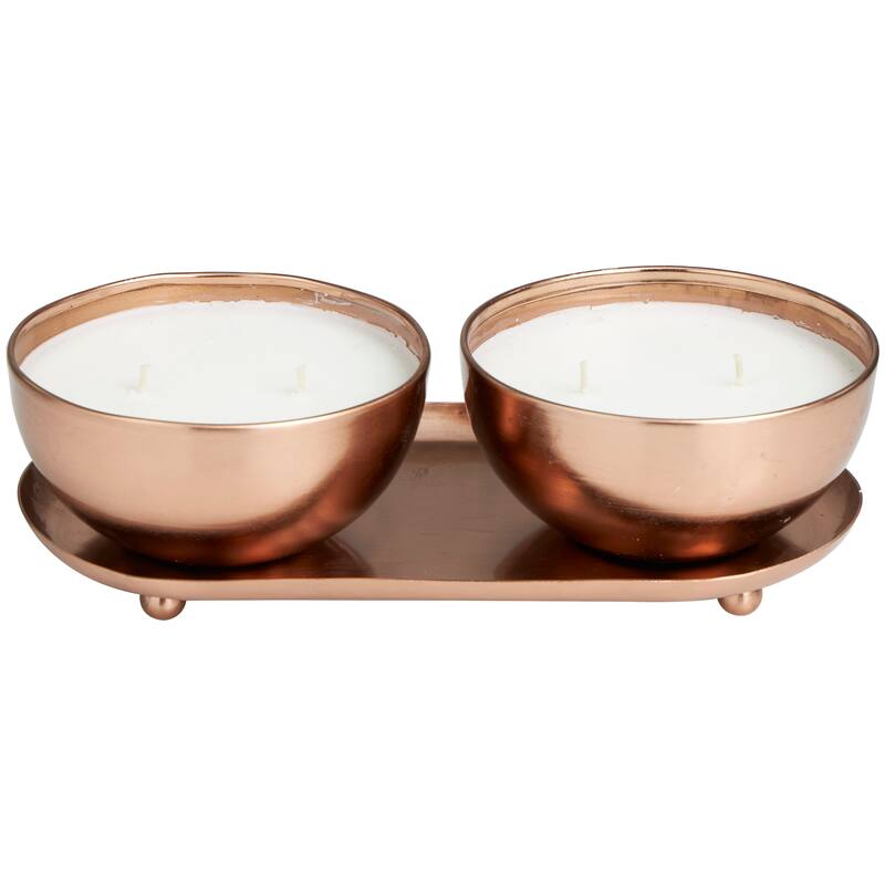 Gold or Silver or Copper Metal Scented 12 oz 2 Wick Candle with White Wax (Set of 2)