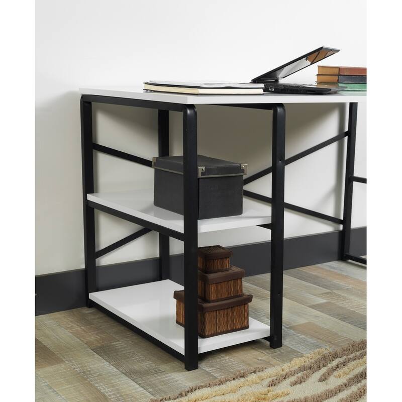 Metal Frame 47" Writing Desk with Solid Wood Top and 2 Shelves for Home Office or Study Workstation