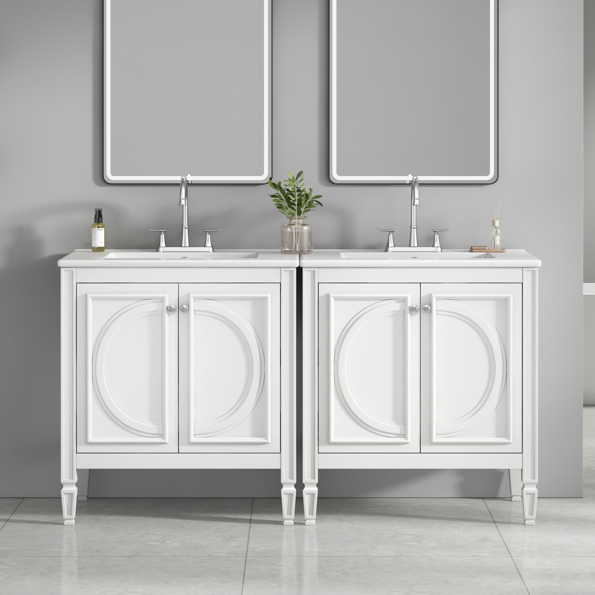 60" Bathroom Vanity with Double Sink Combo Set, Ceramic Sink, Soft Close Doors with Shelf, Storage Drawer