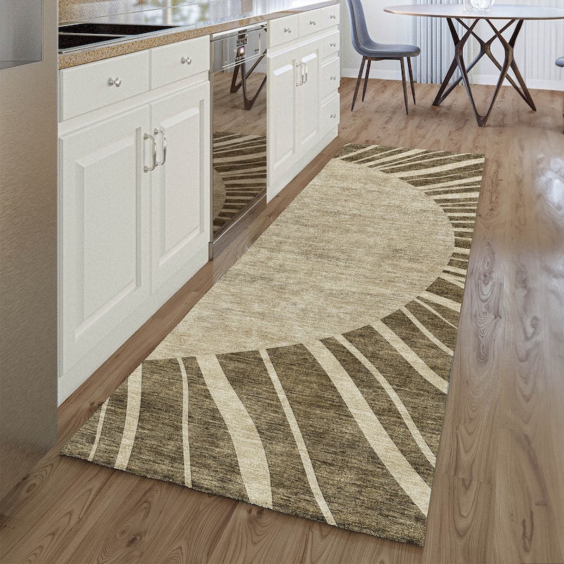 Premium Washable Super Soft Contemporary Rays Mayfield Rug - Brown - 2' 3" x 7' 6" - Runner