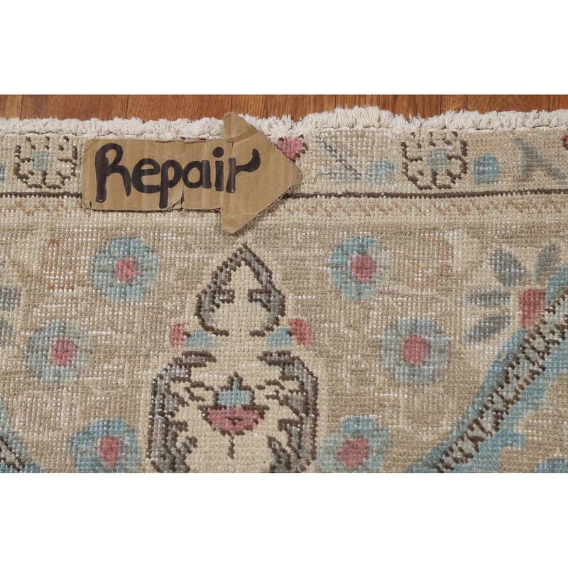 Medallion Tabriz Persian Rug Beige Hand-Knotted Wool Carpet - 9'6"x 13'3"