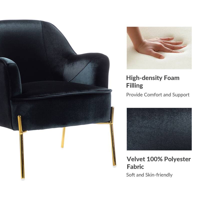 Nora Modern Velvet Accent Chair with Golden Metal Legs Set of 2 by HULALA HOME