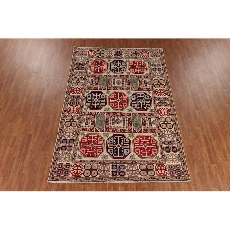 Oriental Beige Kazak Rug Handmade Traditional Wool Carpet - 6'9" x 9'9"