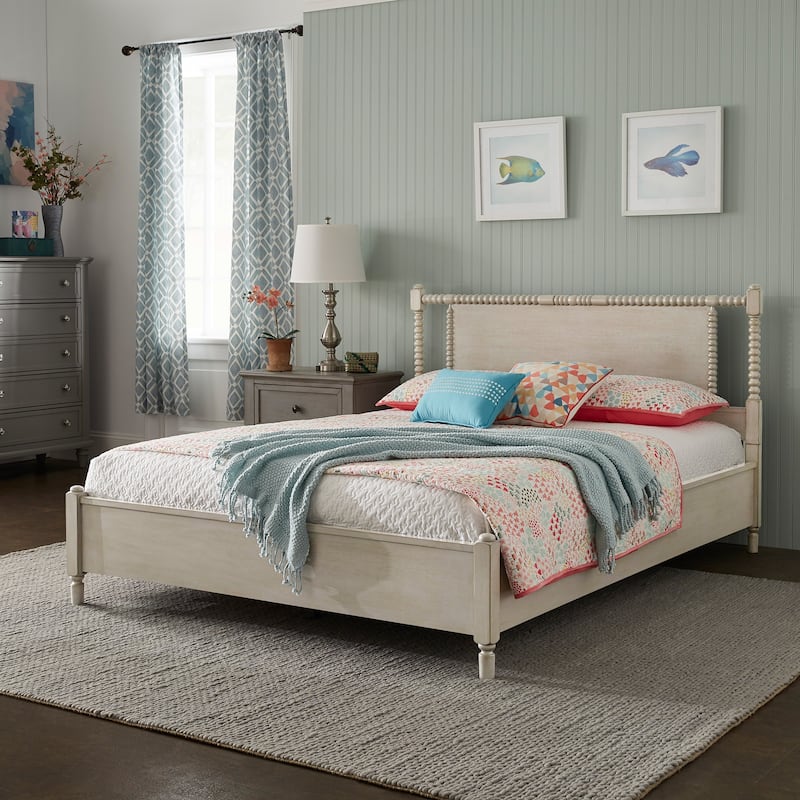 Demetria Antique Finish Beaded Wood Platform Bed by iNSPIRE Q Classic - Antique White - Full