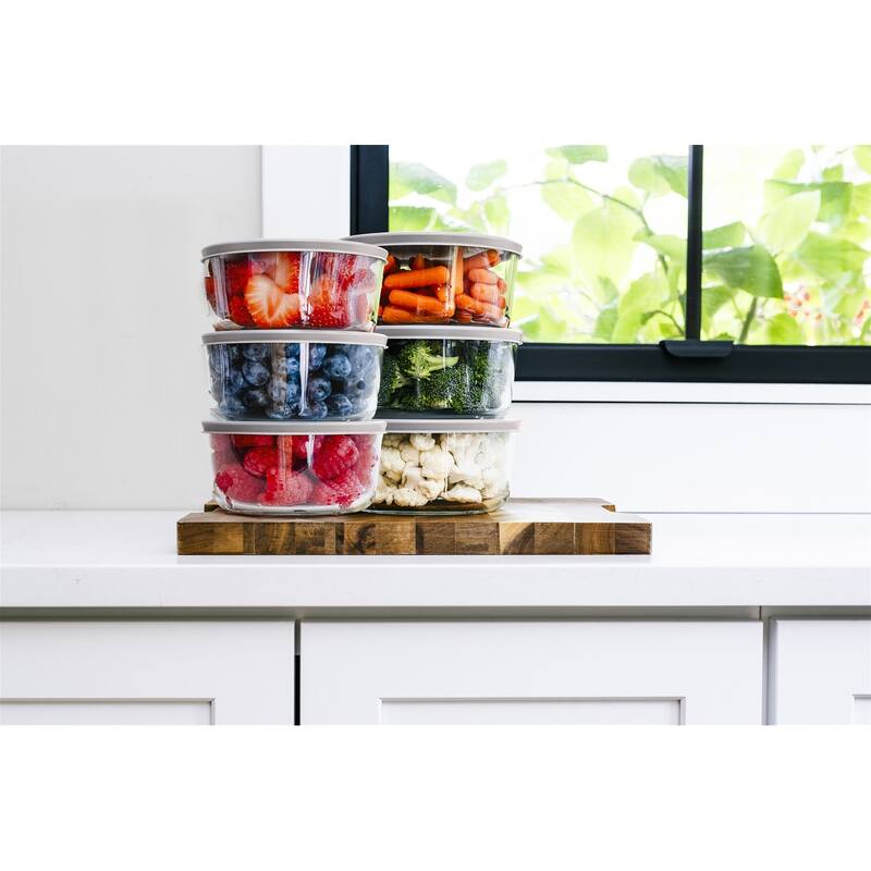 Glass Food Storage Containers Set - Round, 2-Cup (16oz) BPA-Free, Microwave & Oven Safe, Airtight Lids