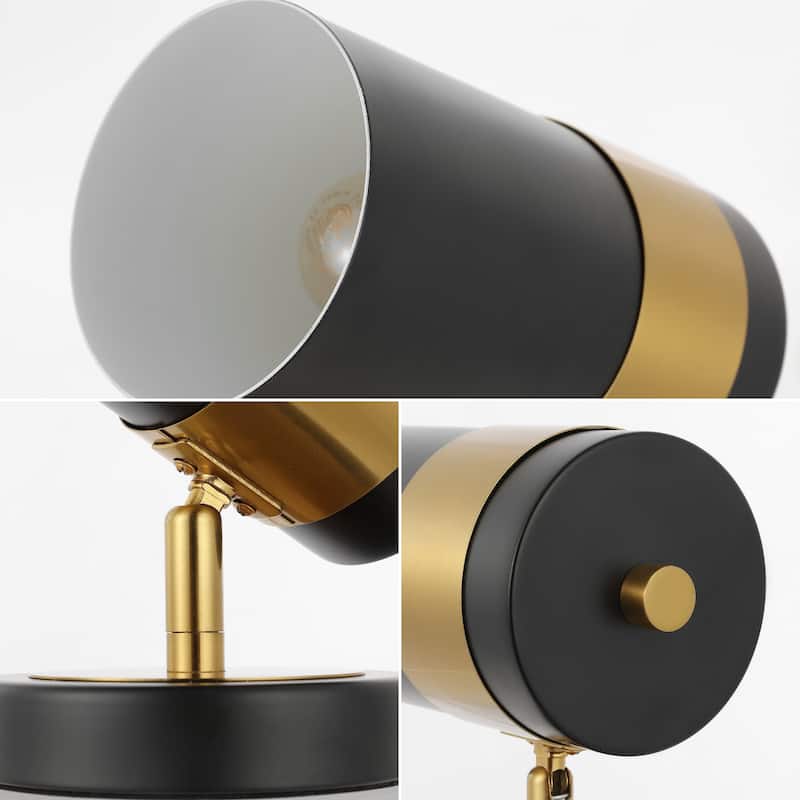 Eldora 9.25" Modern Industrial Iron Adjustable Indoor LED Floor Spotlight, Black/Brass Gold by JONATHAN Y