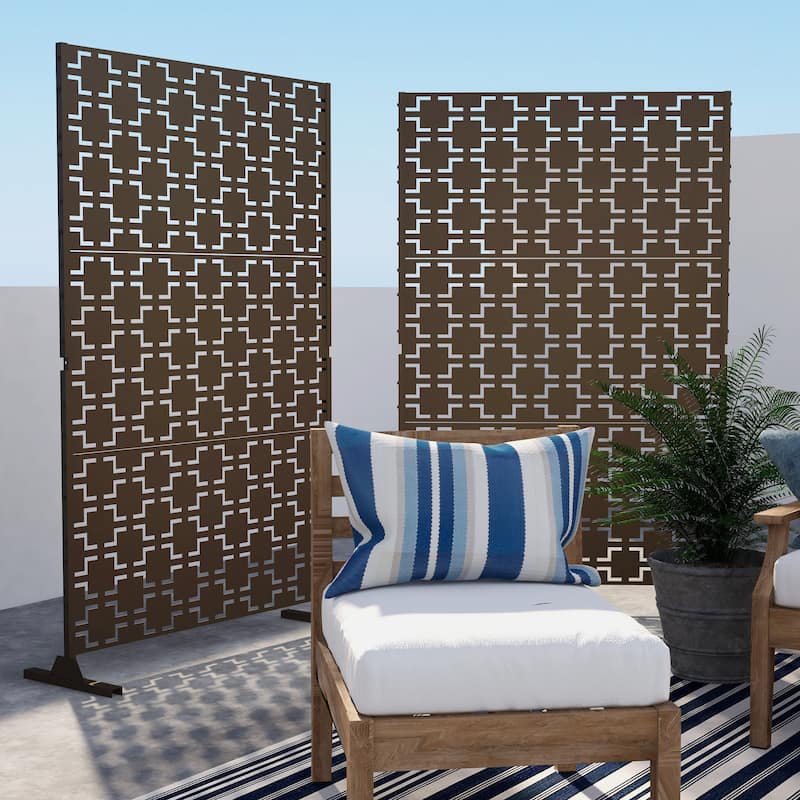 Outdoor Privacy Screen with Stand for Patio Garden Metal Fence