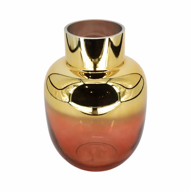 Glass Metallic Vase Contemporary Pink and Gold Decorative Flower Vase for Table Centerpiece or Home or Office - 7" x 7" x 10"