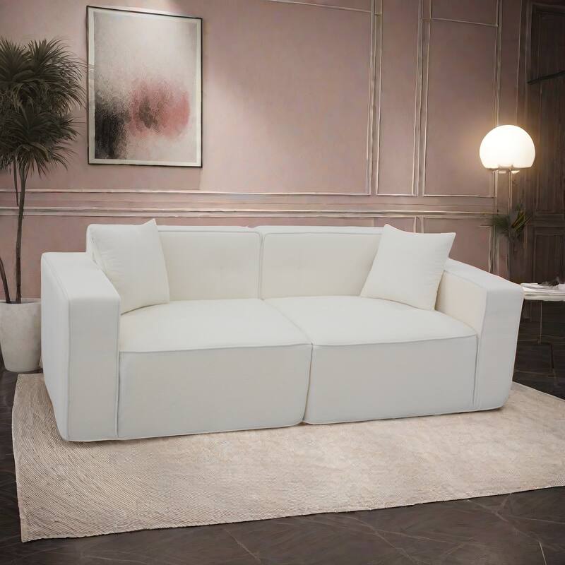 White Fabric 79x35x28 Inch Full Foam Compression Sofa with Ergonomic Design
